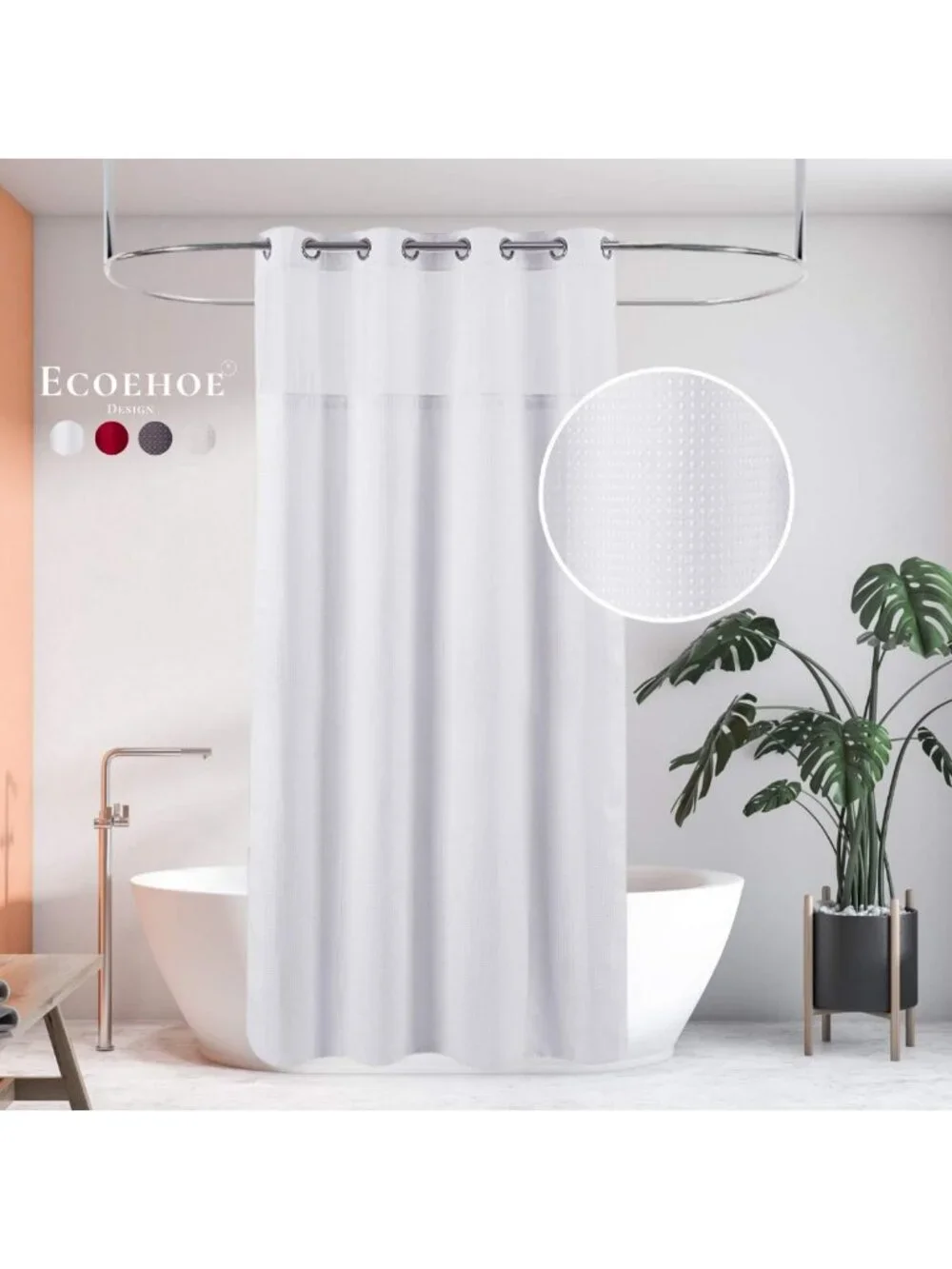 Heavy Duty Waffle Weave Shower Curtain with Snap-in Liner - Machine Washable